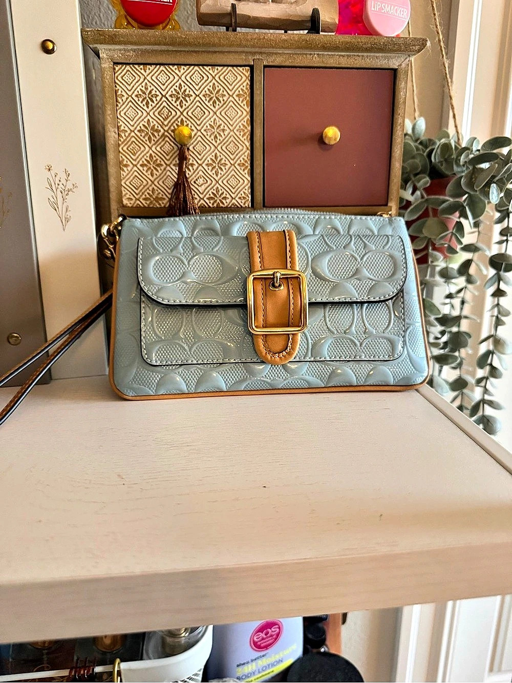 Coach Ashton Wristlet In Signature Leather Blue Wallet/Wristlet